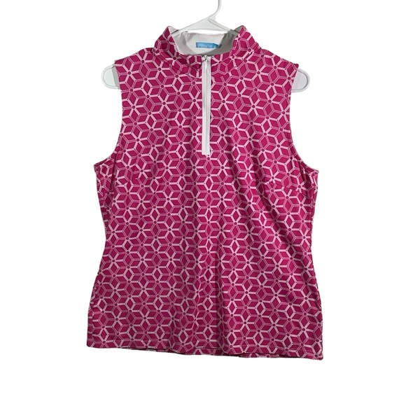 J. McLaughlin Tops - J. McLaughlin Pink White Sleeveless Polo Top